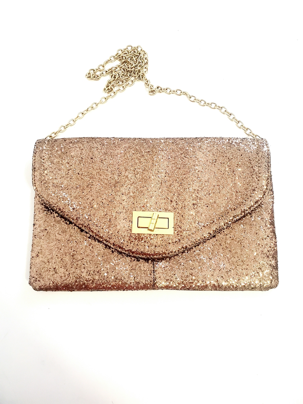 Aldo Rose Gold Glitter Envelope Clutch with Chain